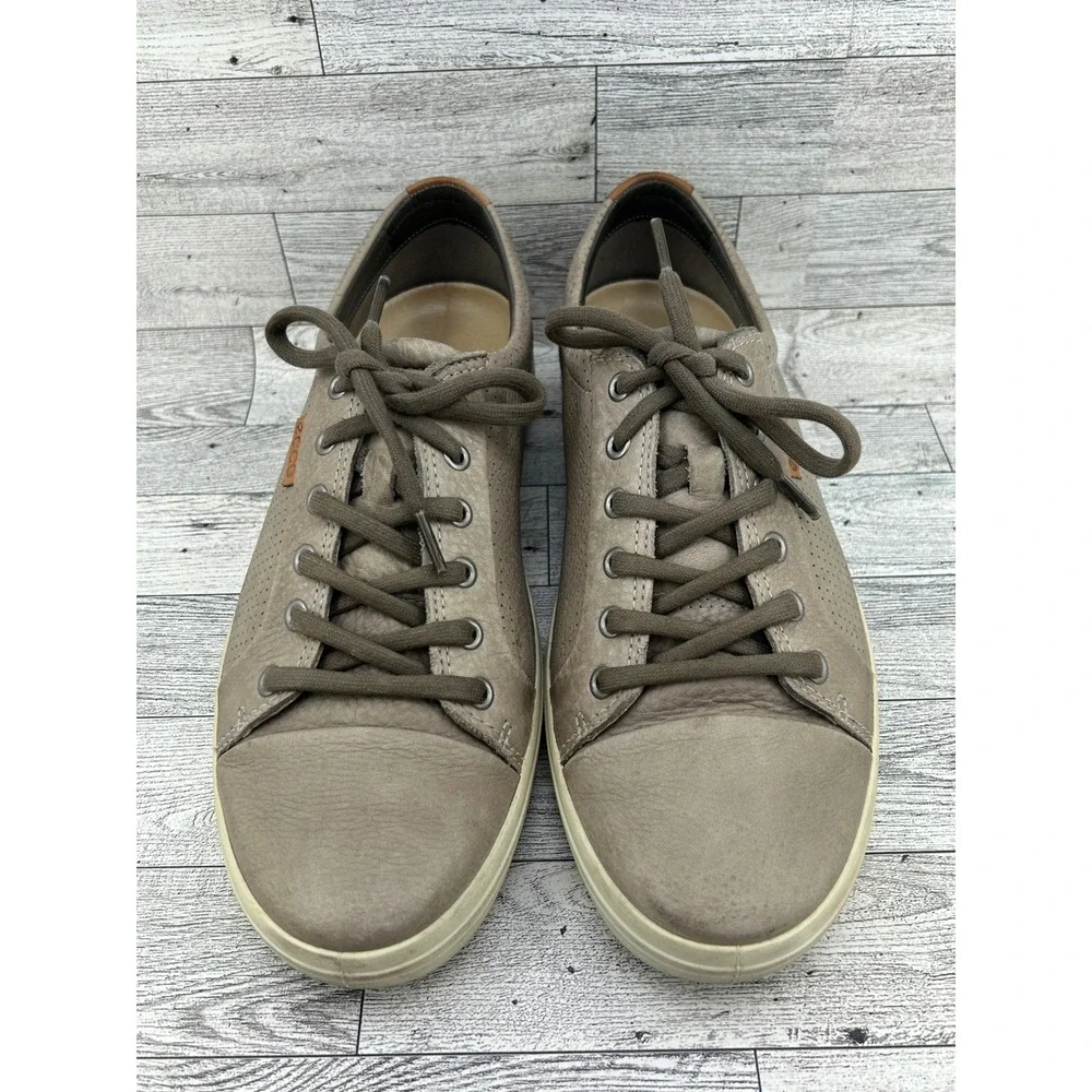 ECCO Soft 7 Men Sneaker Taupe Leather Low Top Lace Up‎ Shoes Size EU 43 US 9.5